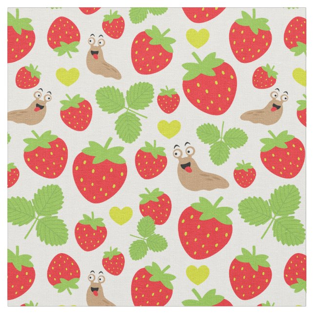 I Love Strawberries Seamless Pattern Fabric (Close Up)