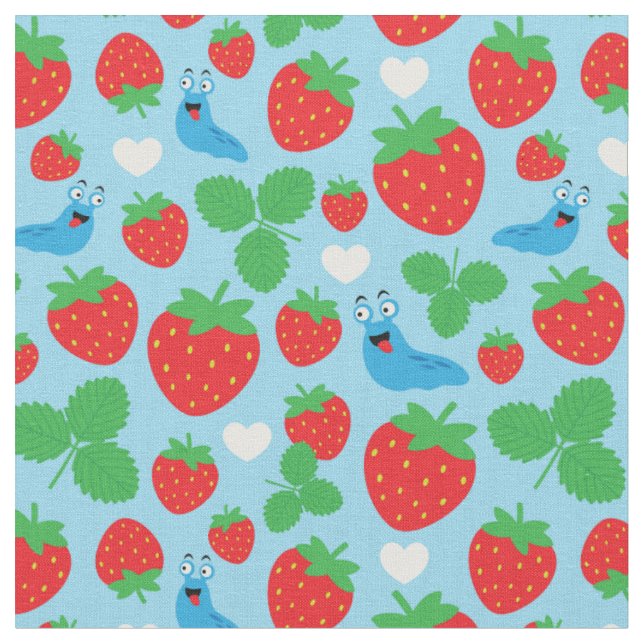 I Love Strawberries Seamless Pattern Fabric (Close Up)