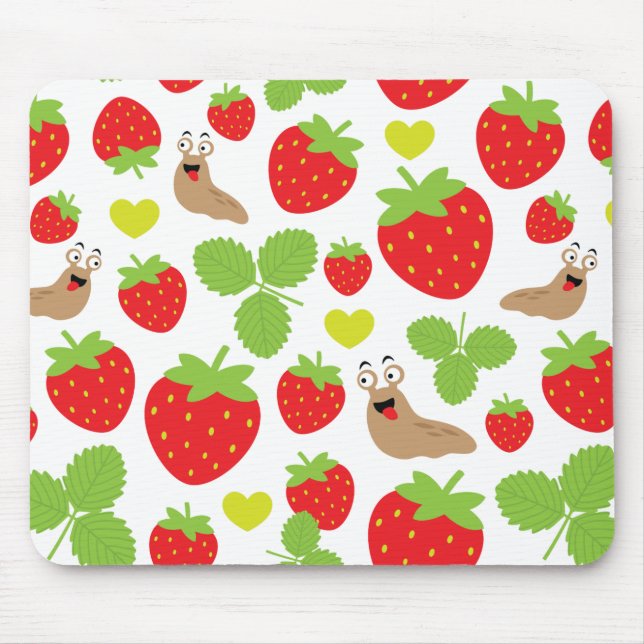 I Love Strawberries Seamless Pattern Mouse Mat (Front)