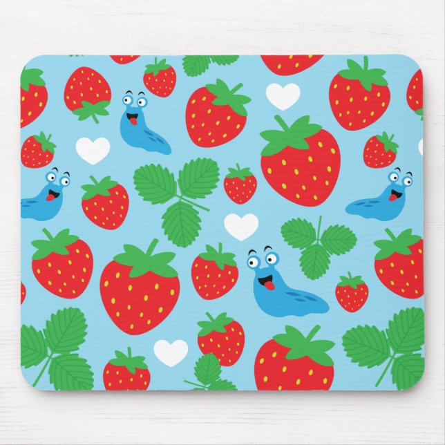 I Love Strawberries Seamless Pattern Mouse Mat (Front)