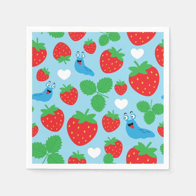 I Love Strawberries Seamless Pattern Napkin (Front)