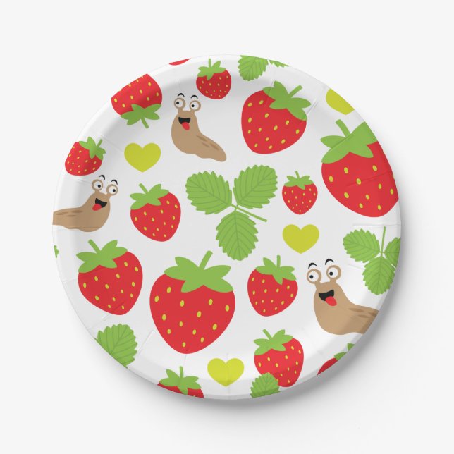 I Love Strawberries Seamless Pattern Paper Plate (Front)