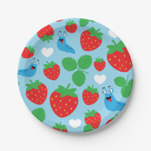 I Love Strawberries Seamless Pattern Paper Plate