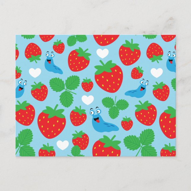 I Love Strawberries Seamless Pattern Postcard (Front)