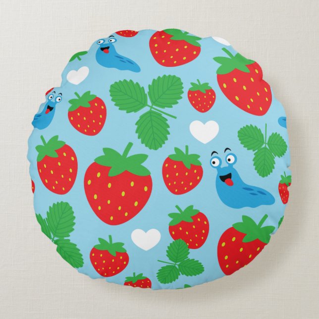 I Love Strawberries Seamless Pattern Round Cushion (Front)