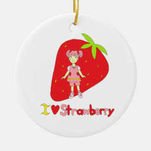 I Love Strawberry Ceramic Tree Decoration