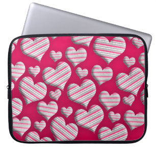 I Love Striped Hearts Laptop Sleeve