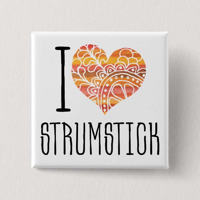 I Love Strumstick Orange Mandala Heart 15 Cm Square Badge (Front)