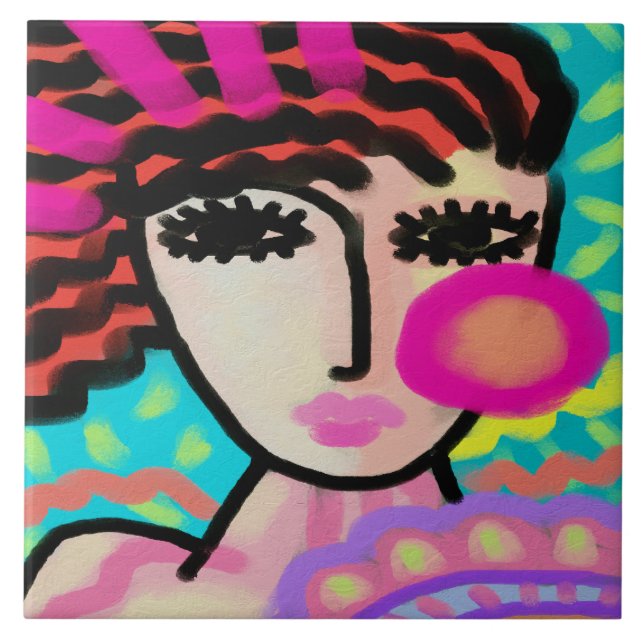 I Love Summer Abstract Digital Painting Tile (Front)