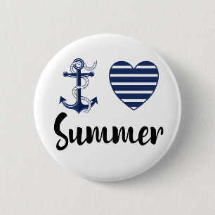 I Love Summer, Anchor And Heart 6 Cm Round Badge