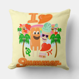 I Love Summer Epic Cartoon Kawaii Style Collage Cushion