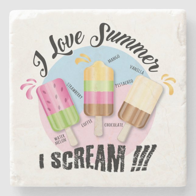 I love Summer - I Scream !!!   Stone Coaster (Front)