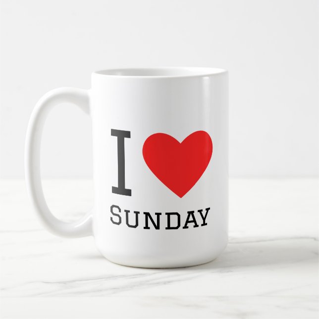 I love Sunday Square Sticker Coffee Mug (Left)