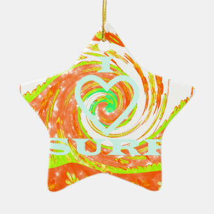 I Love Surf: Beautiful Floral with Cool Text Art Ceramic Tree Decoration