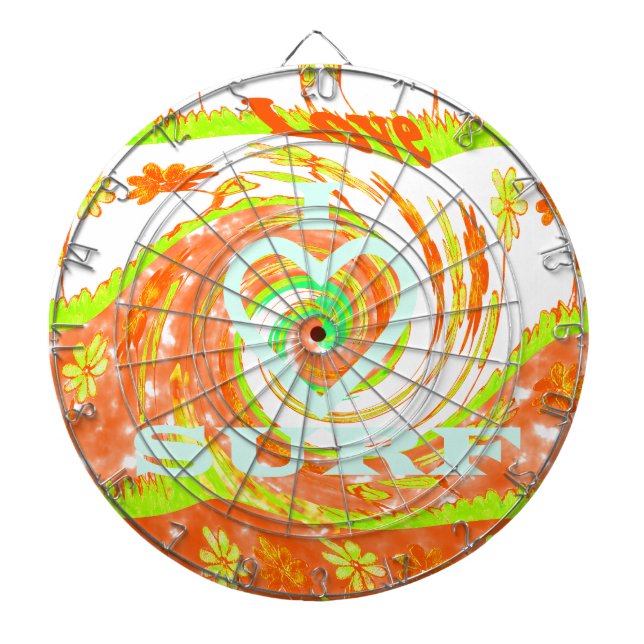 I Love Surf: Beautiful Floral with Cool Text Art  Dartboard (Front)
