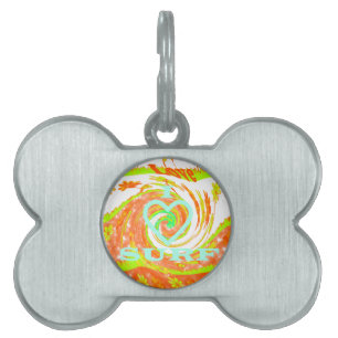 I Love Surf: Beautiful Floral with Cool Text Art  Pet ID Tag