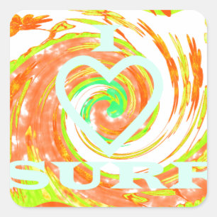 I Love Surf: Beautiful Floral with Cool Text Art  Square Sticker