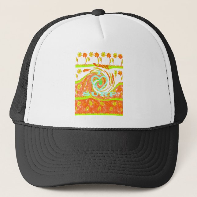 I Love Surf: Beautiful Floral with Cool Text Art  Trucker Hat (Front)