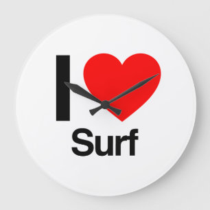 i love surf large clock