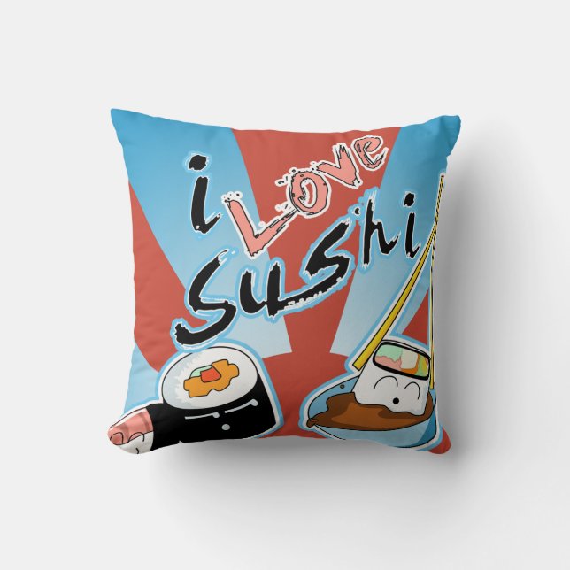I Love Sushi Cartoon Sushi Cushion (Front)