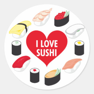 I Love Sushi Classic Round Sticker
