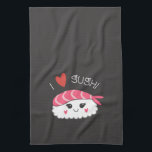 I Love Sushi Japanese Seafood Tea Towel<br><div class="desc">A cute dish towel with a piece of kawaii sushi and the words I love sushi up above. Made for you by Blackberry Boulevard. A nice gift for the sushi lover in your life.</div>