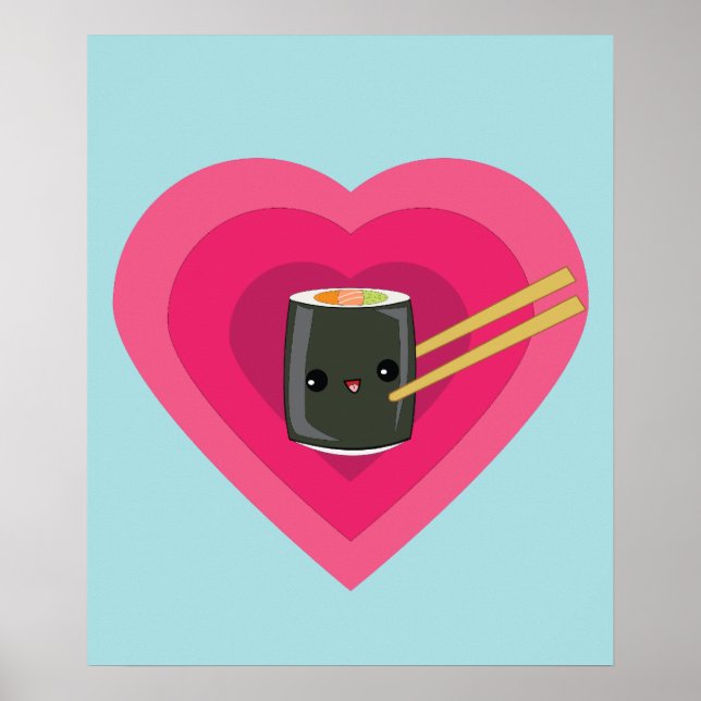 I Love Sushi Kawaii Sushi Roll poster (Front)