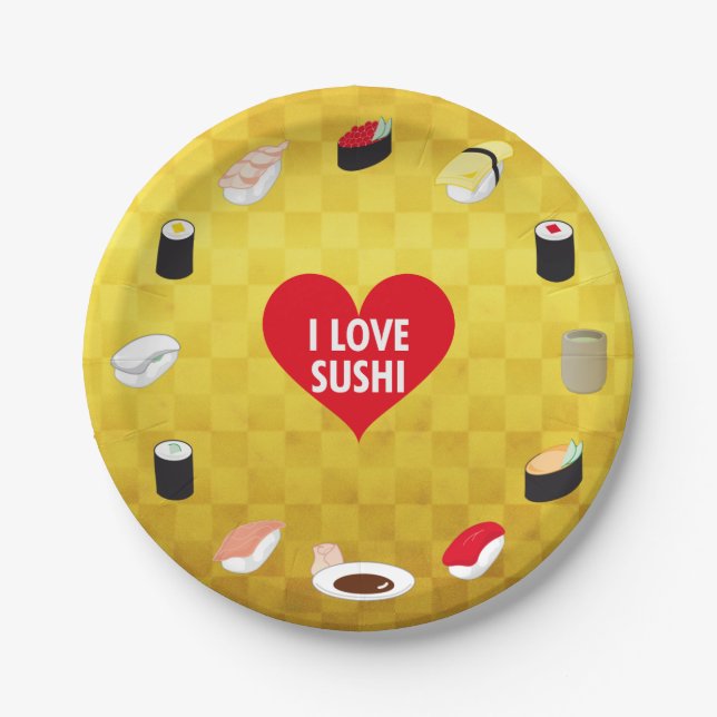 I LOVE SUSHI PAPER PLATE (Front)