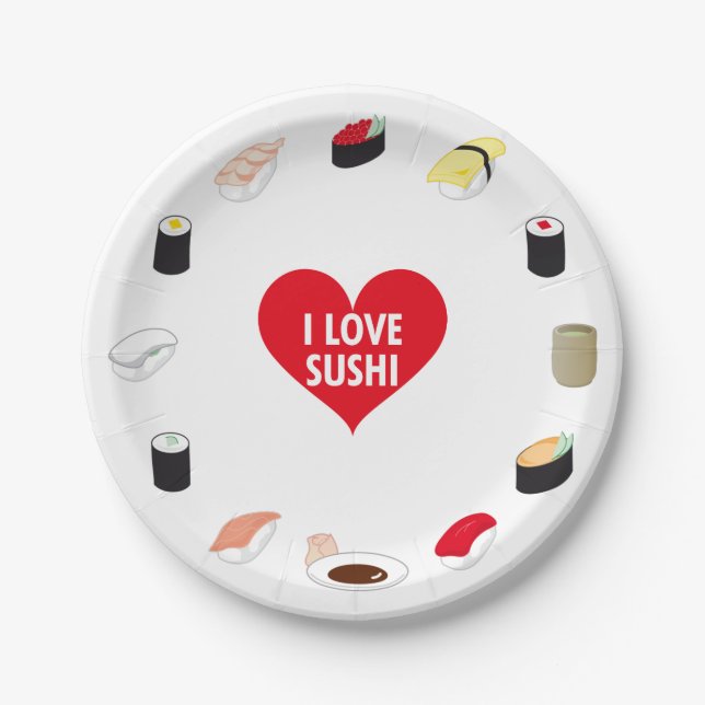 I LOVE SUSHI PAPER PLATE (Front)