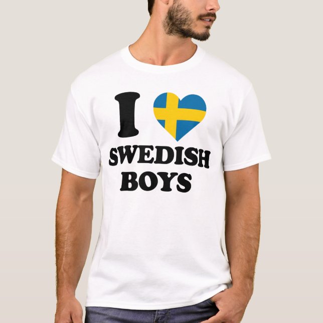 I love Swedish Boys Fun Sweden Flag Heart Design T-Shirt (Front)