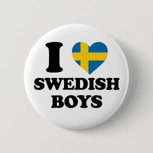 I Love Swedish Boys Sweden Flag Heart 6 Cm Round Badge