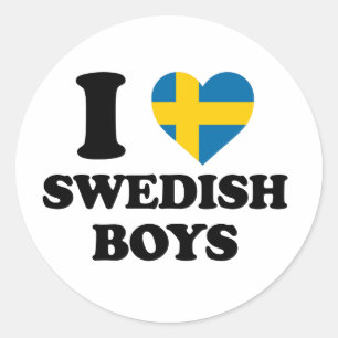 I Love Swedish Boys Sweden Flag Heart Classic Round Sticker