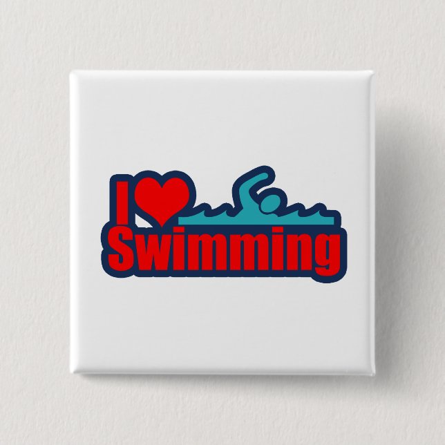 I Love Swimming 15 Cm Square Badge (Front)