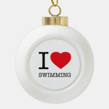 I LOVE SWIMMING CERAMIC BALL CHRISTMAS ORNAMENT