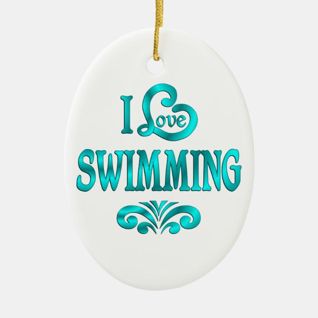 I Love Swimming Ceramic Tree Decoration (Front)