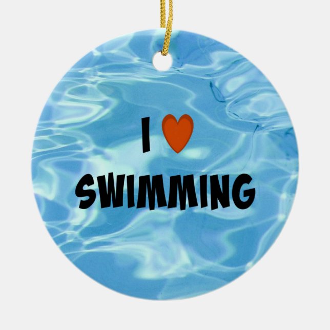 I Love Swimming Ceramic Tree Decoration (Front)