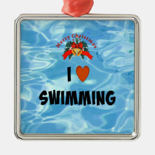 I Love Swimming, Christmas Design, Metal Tree Decoration