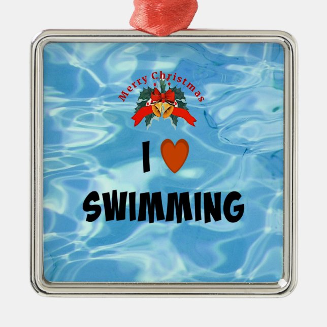 I Love Swimming, Christmas Design, Metal Tree Decoration (Front)