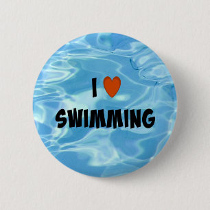 I Love Swimming--Inviting Blue Water 6 Cm Round Badge