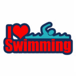 I Love Swimming Photo Sculpture Decoration<br><div class="desc">Buy this gift for anybody who loves swimming.   A big red heart with the words I Love Swimming and a swimmer silhouette makes a great gift not only for swimmers,  but for swim moms and swim coaches too!</div>
