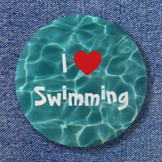 I Love Swimming Red Heart with Aqua Pool Water 6 Cm Round Badge