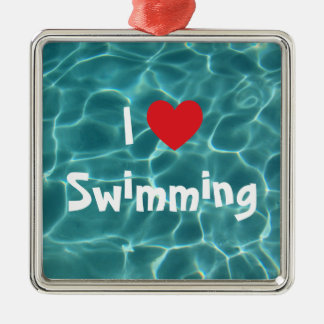 I Love Swimming Red Heart with Aqua Pool Water Metal Tree Decoration