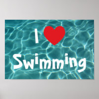 I Love Swimming Red Heart with Aqua Pool Water