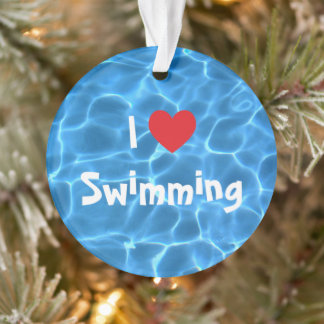 I Love Swimming Red Heart with Blue Pool Water Ornament