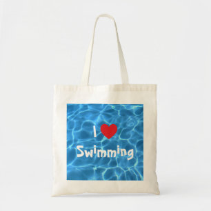 I Love Swimming Red Heart with Blue Pool Water Tote Bag