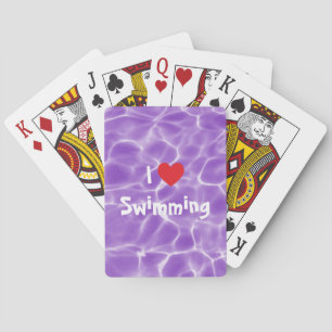 I Love Swimming Red Heart with Purple Pool Water Playing Cards