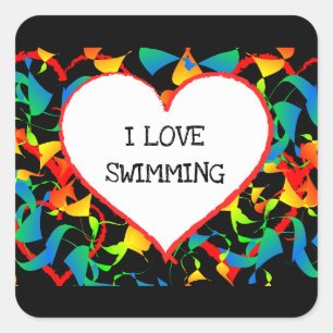 I Love Swimming Sports Editable Modern Abstract Square Sticker