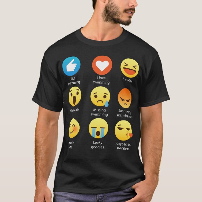 I love Swimming Swimmers Funny Emoji Emoticon Tee (Front)