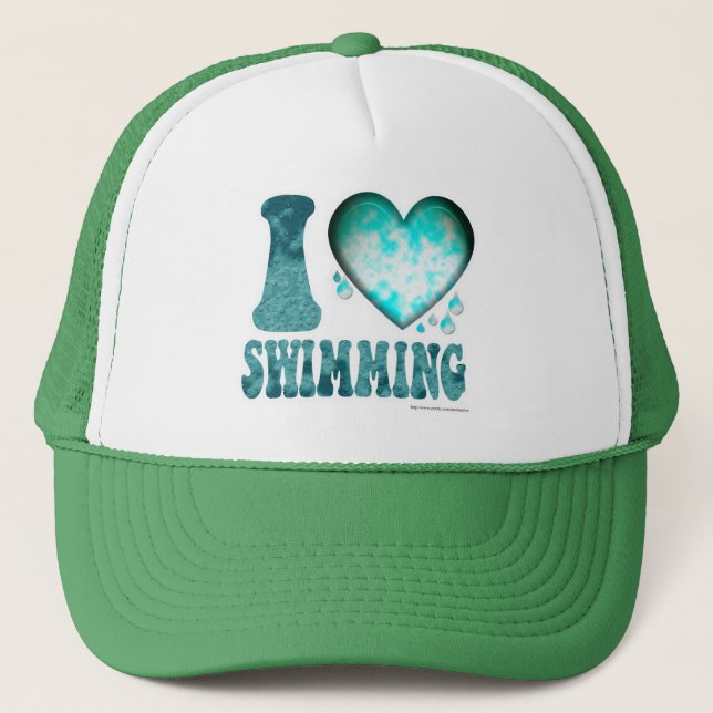 I Love Swimming Water Sports Fun Logo Art Trucker Hat (Front)