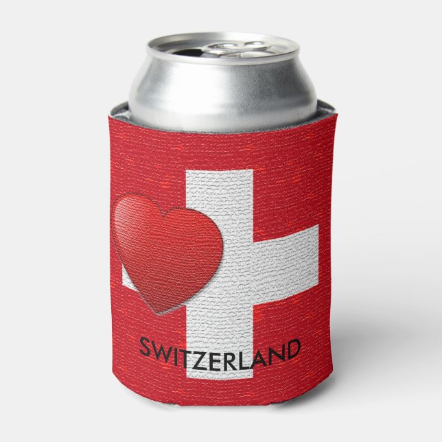 I love Switzerland mug Swiss burlap flag red heart Can Cooler (Can Front)